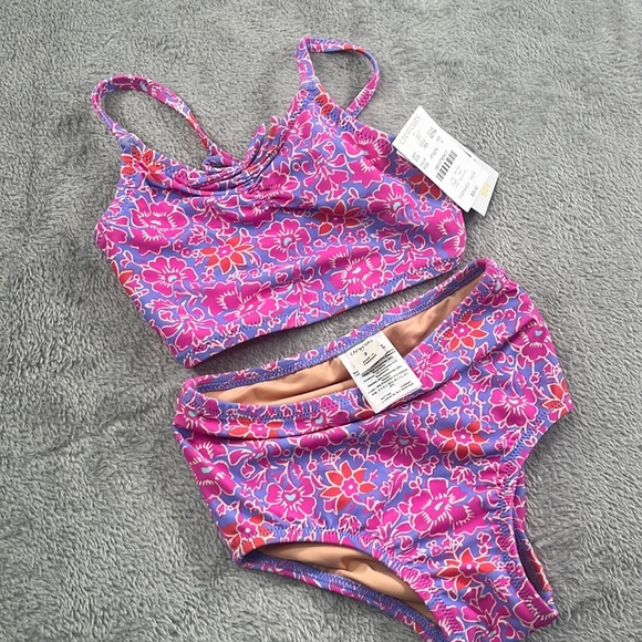 NEW Crewcuts 2 Toddler 2 Piece Floral Pink, Purple Bathing Suit Set